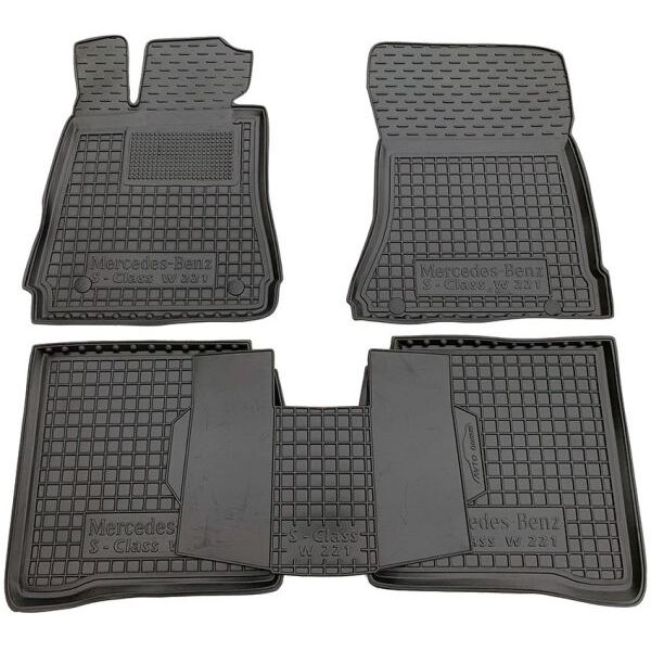 Коврики в салон Mercedes S (W221) 2005-2014 4matic Long резиновые, чёрные (AVTO-Gumm)