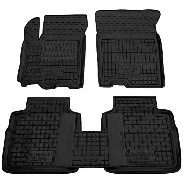 Коврики в салон Suzuki SX4 2013- резиновые, чёрные (AVTO-Gumm)