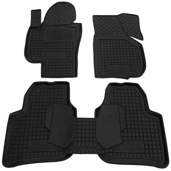 Коврики в салон Skoda SuperB 2008-2014 резиновые, чёрные (AVTO-Gumm)