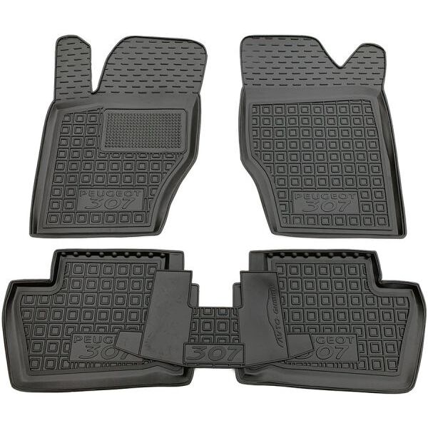 Коврики в салон Peugeot 307 2001-2011 5 дверей резиновые, чёрные (AVTO-Gumm)