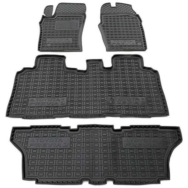 Коврики в салон Toyota Previa 2000-2006 6/7 мест (3 ряда) резиновые, чёрные (AVTO-Gumm)